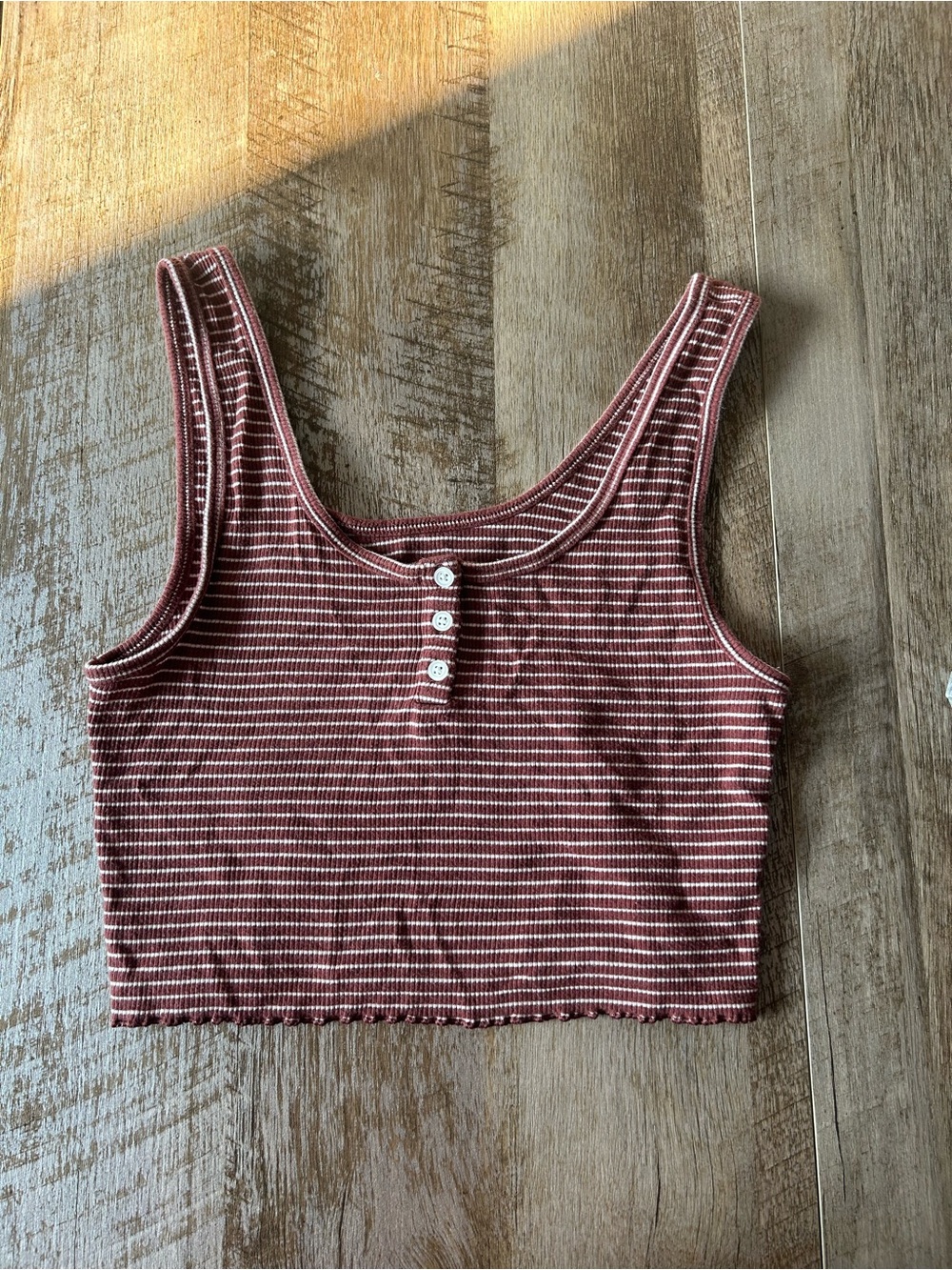 American Eagle Outfitters Striped Ribbed Crop Tank in Brick Red and White